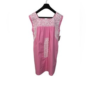 NWT J. Marie Embroidered Pink and White Mexican Peasant Dress
